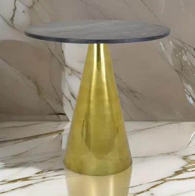 Tilu 24 Inch Plant Stand Side Table, Black Round Marble Top, Gold Metal - Benzara