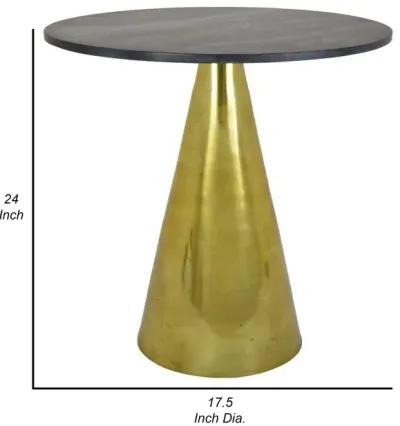 Tilu 24 Inch Plant Stand Side Table, Black Round Marble Top, Gold Metal - Benzara