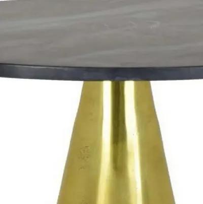 Tilu 24 Inch Plant Stand Side Table, Black Round Marble Top, Gold Metal - Benzara