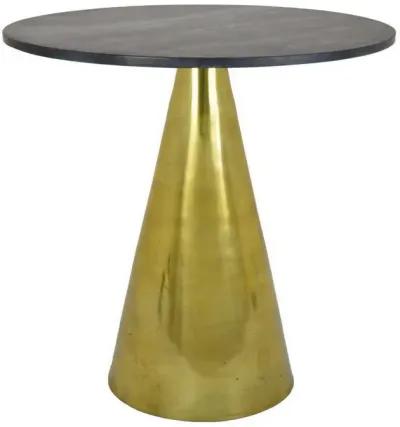 Tilu 24 Inch Plant Stand Side Table, Black Round Marble Top, Gold Metal - Benzara