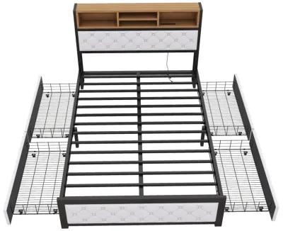 Merax Metal Frame Platform Bed With 4 Drawers