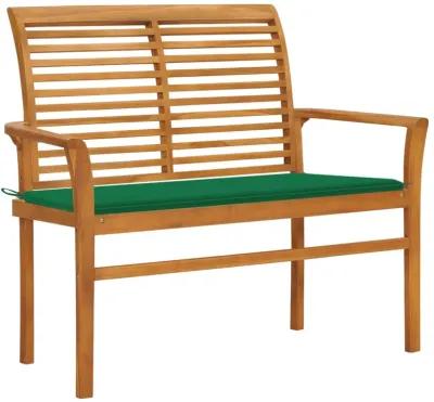 vidaXL Patio Bench in Solid Teak Wood with Comfortable Green Cushion, 44.1 Inches Wide - Perfect for Garden, Patio, and Outdoor Spaces