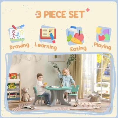 Qaba Kids Table and Chairs Set, 3 Piece Toddler Table and Chair Set for 3-6 Years Old, Light Blue