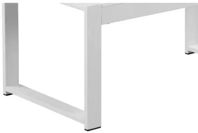 Lark 35 Inch Outdoor Coffee Table, White Aluminum Frame, Polyresin Top-Benzara