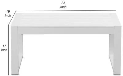 Lark 35 Inch Outdoor Coffee Table, White Aluminum Frame, Polyresin Top-Benzara