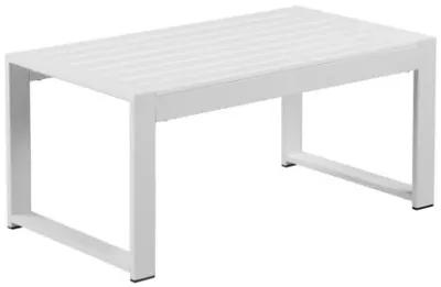 Lark 35 Inch Outdoor Coffee Table, White Aluminum Frame, Polyresin Top-Benzara