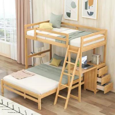 Merax Wood Bunk Bed with Desk and Three Drawers