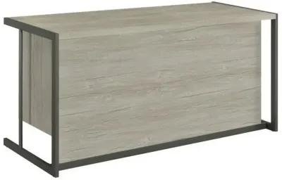 60 Inch 4 Drawer Rectangular Office Desk, Metal Sled Base, Whitewashed Gray-Benzara