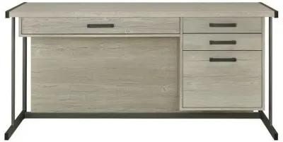 60 Inch 4 Drawer Rectangular Office Desk, Metal Sled Base, Whitewashed Gray-Benzara