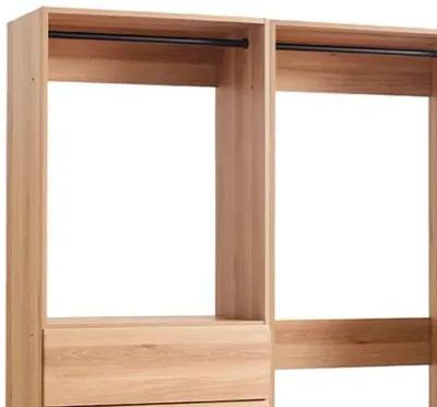 Dee Modular Closet System, Freestanding, 4 Clothing Racks, 6 Drawers, Oak  - Benzara