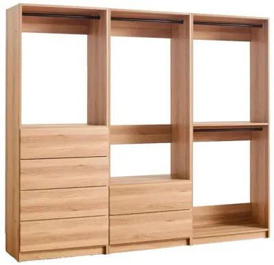 Dee Modular Closet System, Freestanding, 4 Clothing Racks, 6 Drawers, Oak  - Benzara