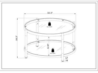 Contemporary Acrylic Coffee Table, Round Tempered Glass Coffee Table, Chrome/Silver Coffee