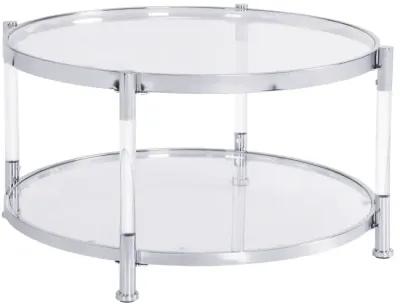 Contemporary Acrylic Coffee Table, Round Tempered Glass Coffee Table, Chrome/Silver Coffee