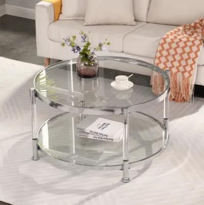 Contemporary Acrylic Coffee Table, Round Tempered Glass Coffee Table, Chrome/Silver Coffee