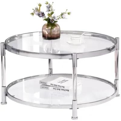 Contemporary Acrylic Coffee Table, Round Tempered Glass Coffee Table, Chrome/Silver Coffee