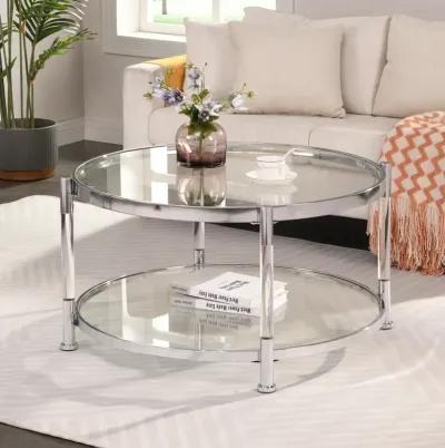 Contemporary Acrylic Coffee Table, Round Tempered Glass Coffee Table, Chrome/Silver Coffee