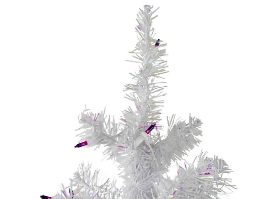 4 Pre-lit White Iridescent Pine Artificial Christmas Tree - Purple Lights