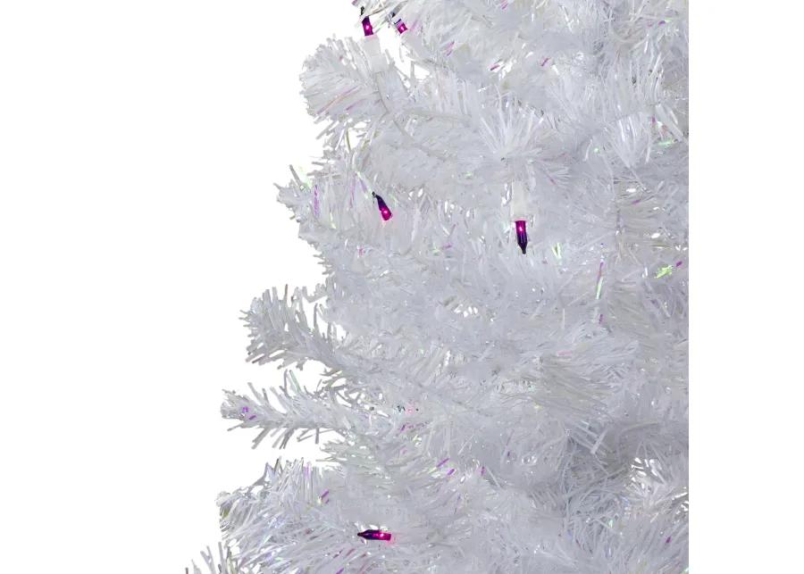 4 Pre-lit White Iridescent Pine Artificial Christmas Tree - Purple Lights