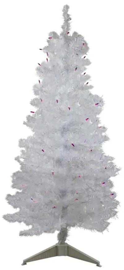 4 Pre-lit White Iridescent Pine Artificial Christmas Tree - Purple Lights