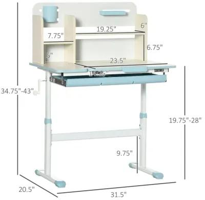 Blue Kids' Workstation: Adjustable Desk Set with Tilt Top & Drawer