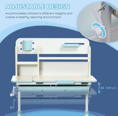 Blue Kids' Workstation: Adjustable Desk Set with Tilt Top & Drawer