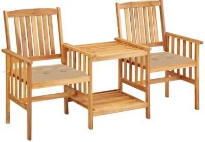 vidaXL Patio Chairs with Tea Table and Cushions Solid Acacia Wood