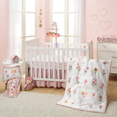 Lambs & Ivy Little Garden 100% Cotton Pink Floral Fitted Crib/Toddler Sheet