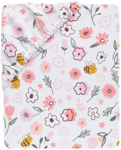 Lambs & Ivy Little Garden 100% Cotton Pink Floral Fitted Crib/Toddler Sheet