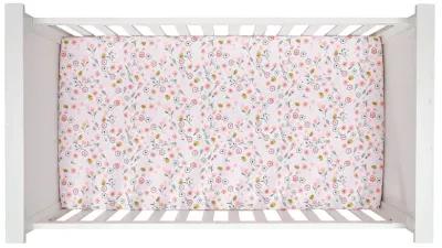 Lambs & Ivy Little Garden 100% Cotton Pink Floral Fitted Crib/Toddler Sheet