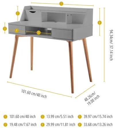 Teamson Home Creativo Wooden Writing Desk with Storage, Light Gray/Natural