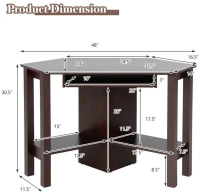 Wooden Study Computer Corner Desk with Drawer-