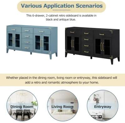 6-drawer 2-cabinet sideboard in antique blue