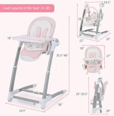 Baby Folding High Chair with 8 Adjustable Heights and 5 Recline Backrest