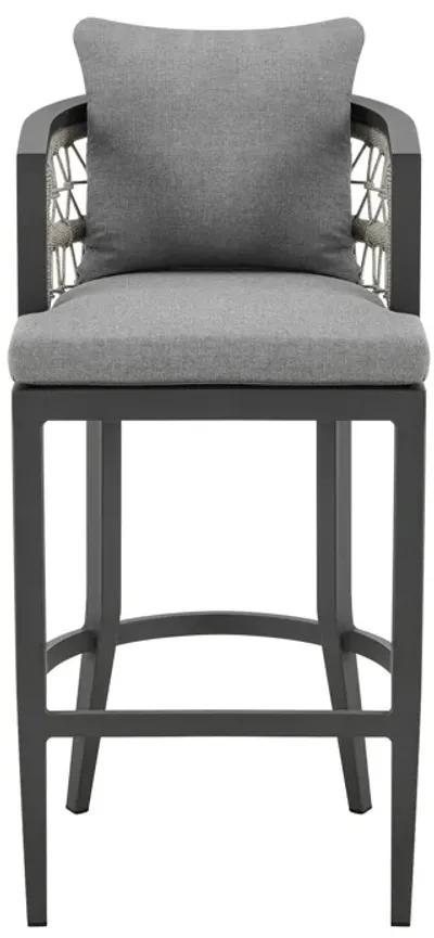 Hosa 26 Inch Outdoor Patio Counter Stool Chair, Gray Aluminum, Woven Rope - Benzara