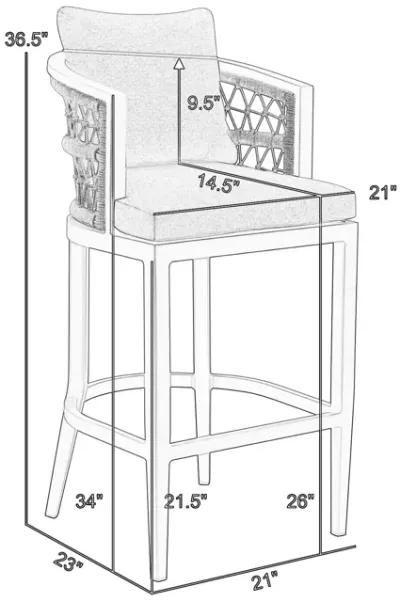 Hosa 26 Inch Outdoor Patio Counter Stool Chair, Gray Aluminum, Woven Rope - Benzara