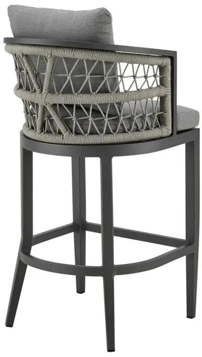 Hosa 26 Inch Outdoor Patio Counter Stool Chair, Gray Aluminum, Woven Rope - Benzara