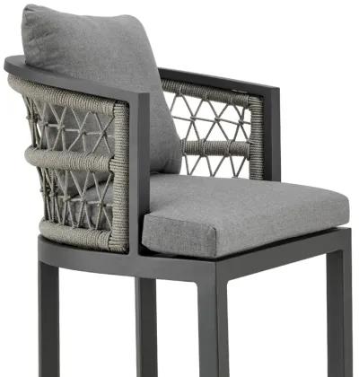 Hosa 26 Inch Outdoor Patio Counter Stool Chair, Gray Aluminum, Woven Rope - Benzara