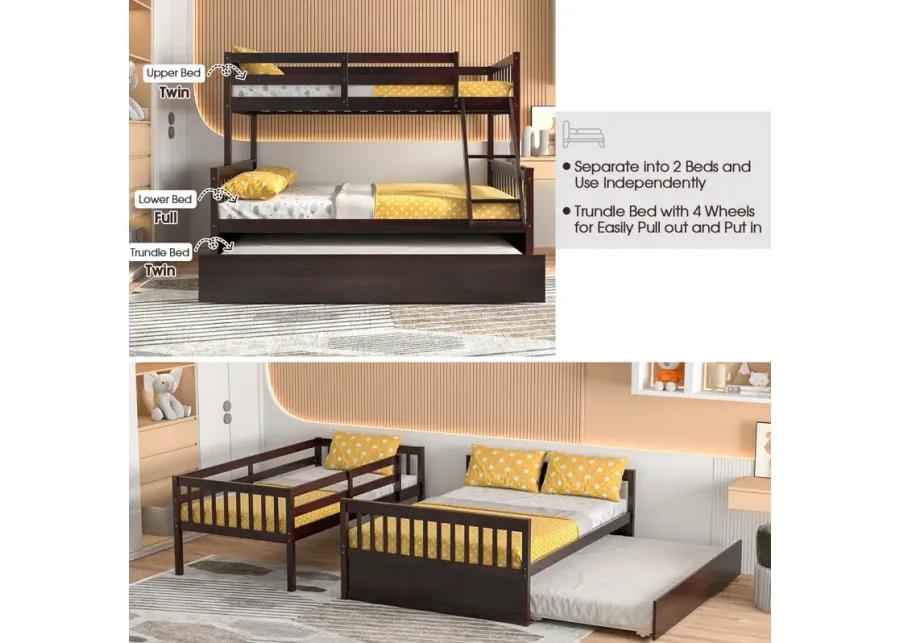 Twin Over Full Convertible Bunk Bed with Twin Trundle