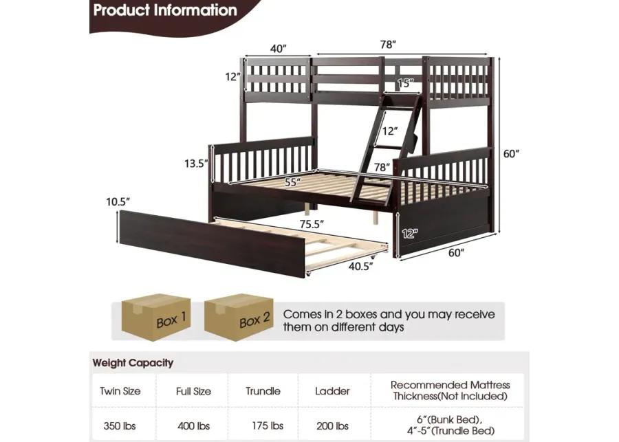 Twin Over Full Convertible Bunk Bed with Twin Trundle