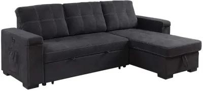 Oby 95 Inch Reversible Sleeper Sectional Sofa, Storage Chaise, USB, Black - Benzara