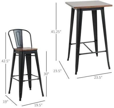 Industrial Pub Set: 3-Piece Black/Brown Counter Height Dining Set