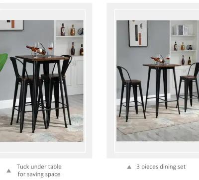 Industrial Pub Set: 3-Piece Black/Brown Counter Height Dining Set