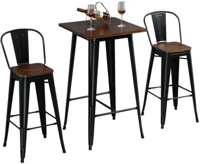 Industrial Pub Set: 3-Piece Black/Brown Counter Height Dining Set