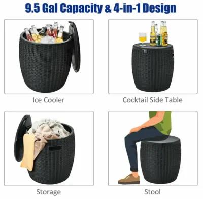 Hivvago 4-in-1 Patio Rattan Cool Bar Cocktail Table Side Table