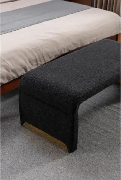 New Boucle Fabric Loveseat Ottoman Footstool Bedroom Bench Shoe Bench With Gold Metal Legs, Black