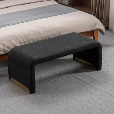 New Boucle Fabric Loveseat Ottoman Footstool Bedroom Bench Shoe Bench With Gold Metal Legs, Black