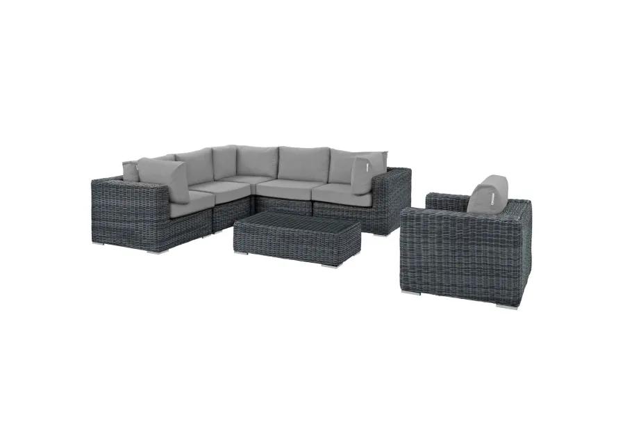 Summon 7 Piece Outdoor Patio Sunbrella Sectional Set - Canvas Gray