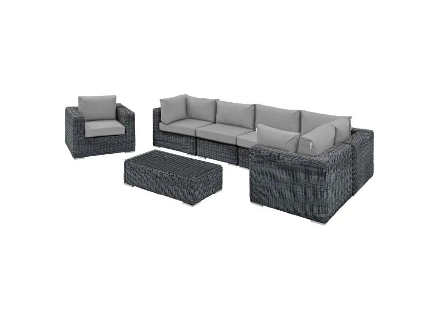 Summon 7 Piece Outdoor Patio Sunbrella Sectional Set - Canvas Gray