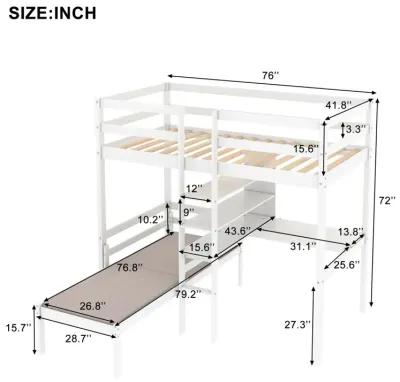 Convertible Loft Bed With L-Shaped Desk, Twin Bunk Bed With Shelves And Ladder