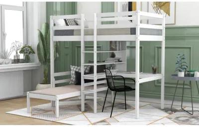 Convertible Loft Bed With L-Shaped Desk, Twin Bunk Bed With Shelves And Ladder